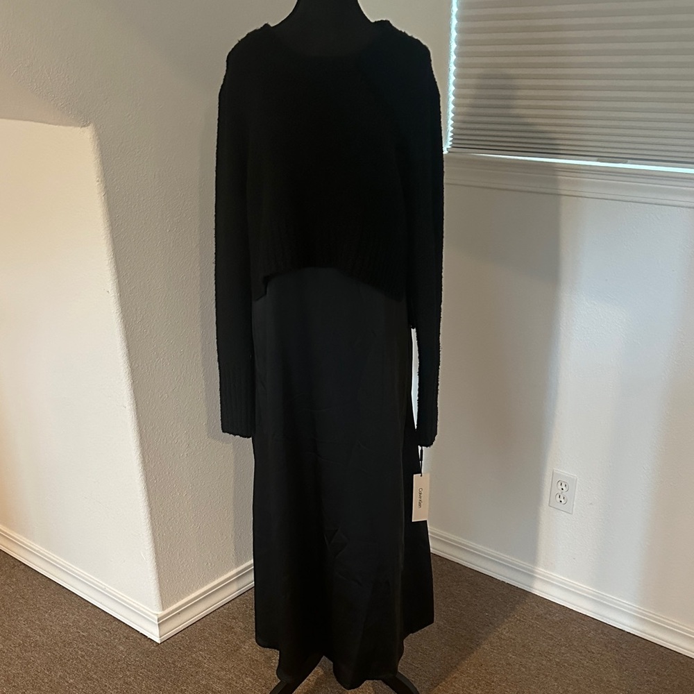 Calvin Klein Elegant Black Long Sleeve Dress